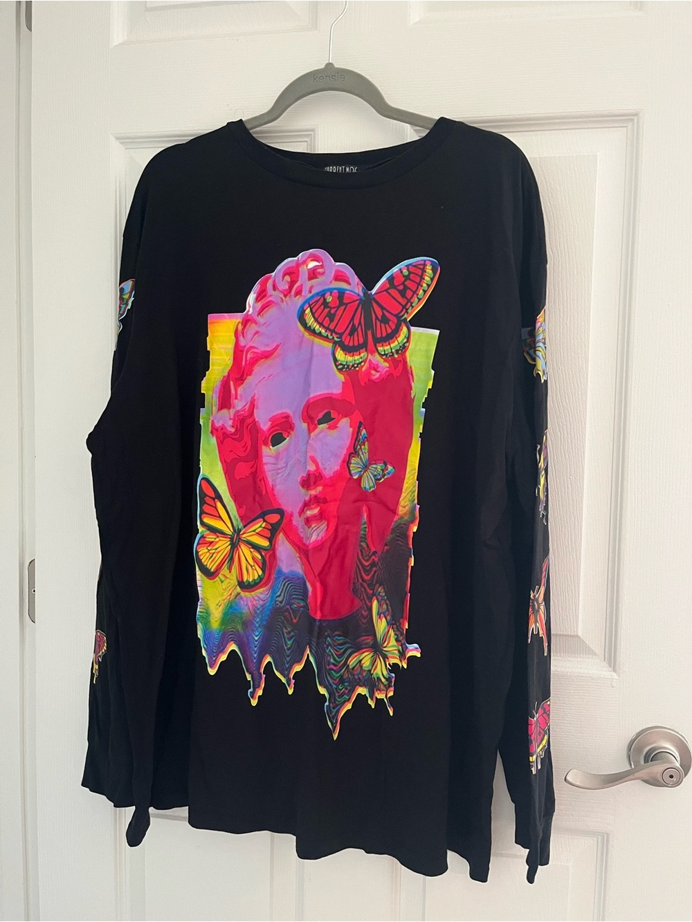 Current Mood Neon Statue & Butterfly Graphic Long Sleeve - Black